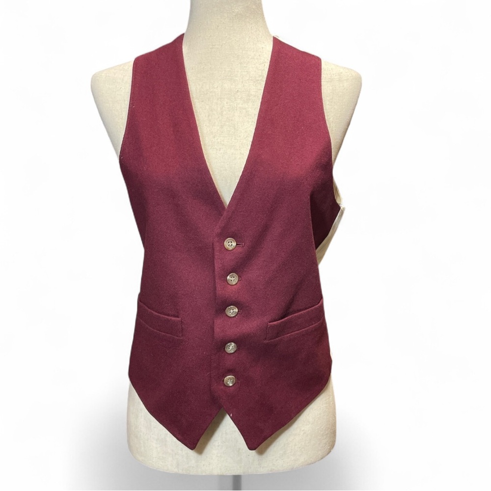 Vintage Maroon Wool Striped Lining 5‎ Button Poetcore Suit Vest Academia